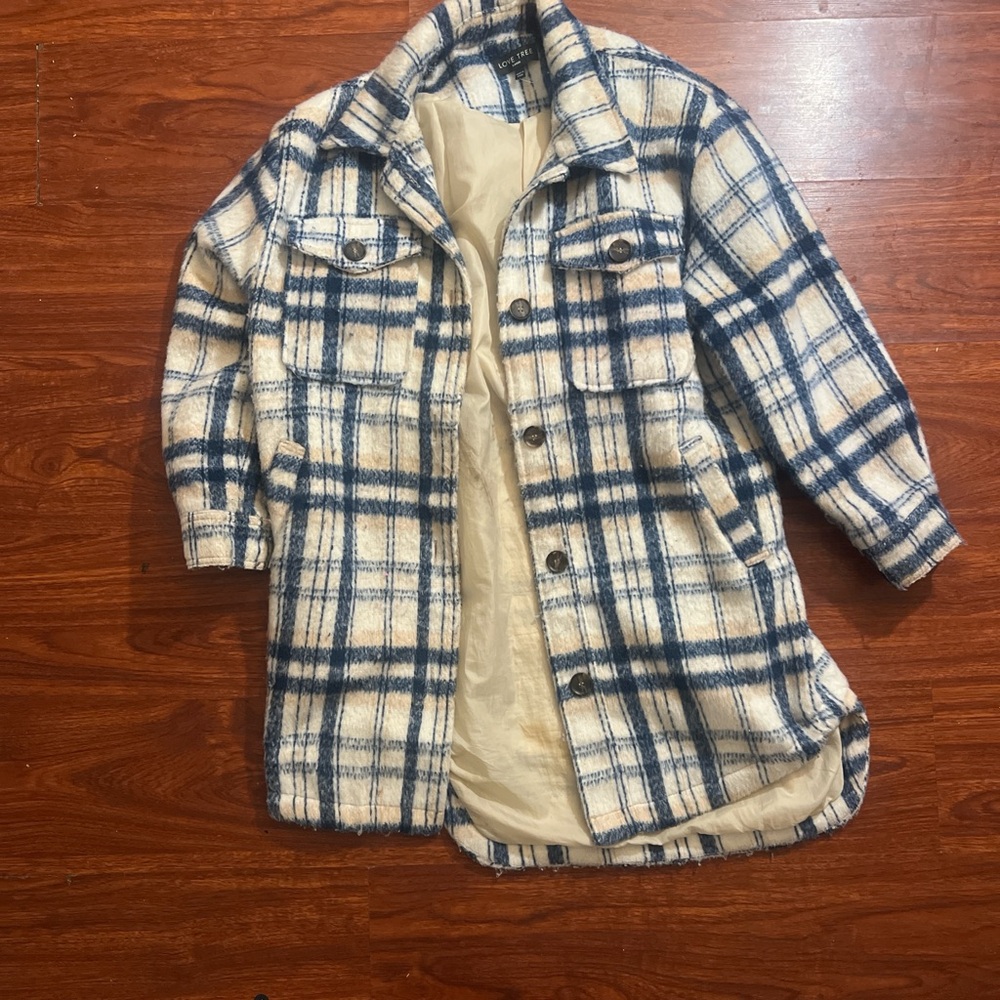 Love Tree Blue and White Plaid Jacket